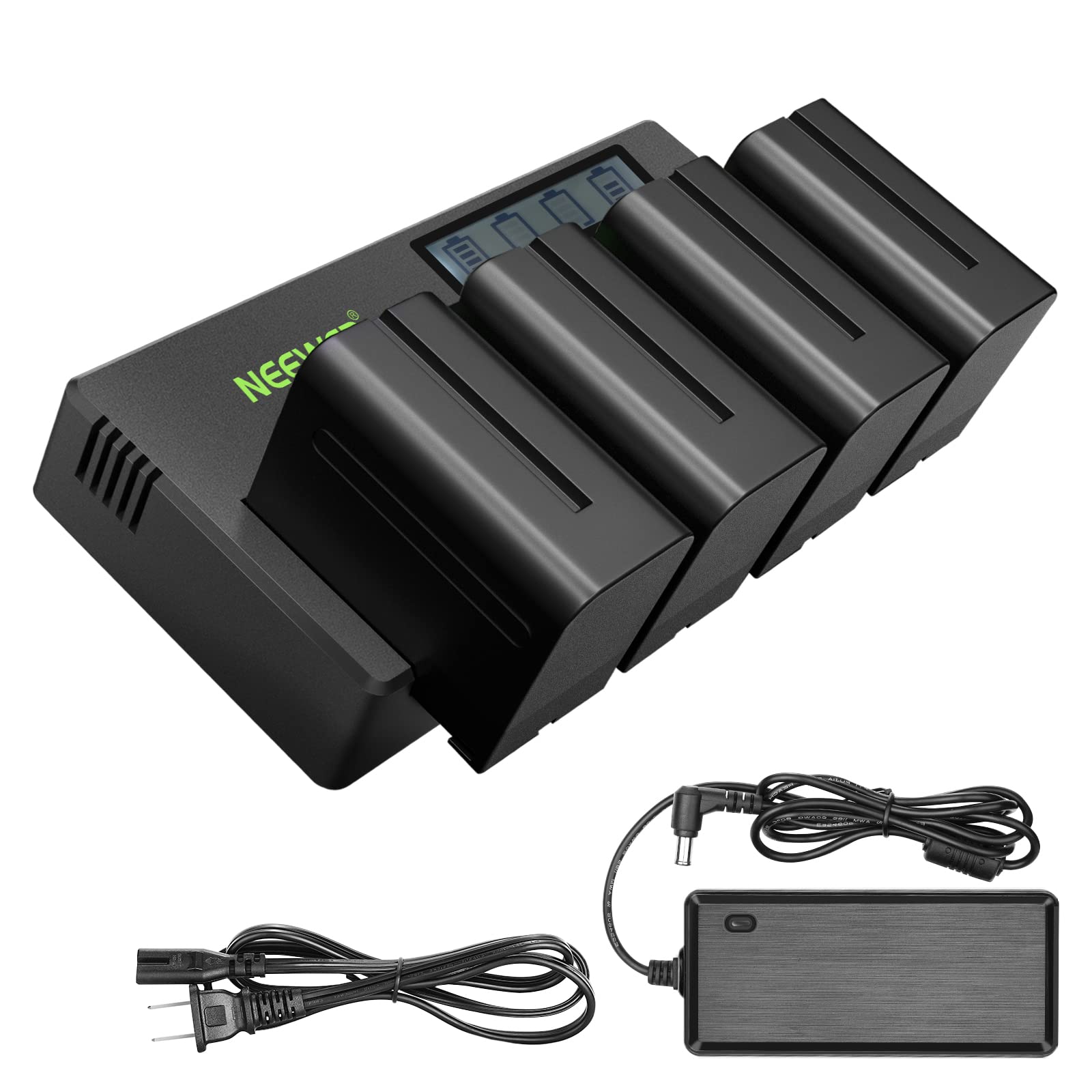 Neewer 4 Pack 7.4V 6600Mah Np F970 Replacement Batteries With 4 Channel Battery Charger & Power Adapter, Compatible With Np F550