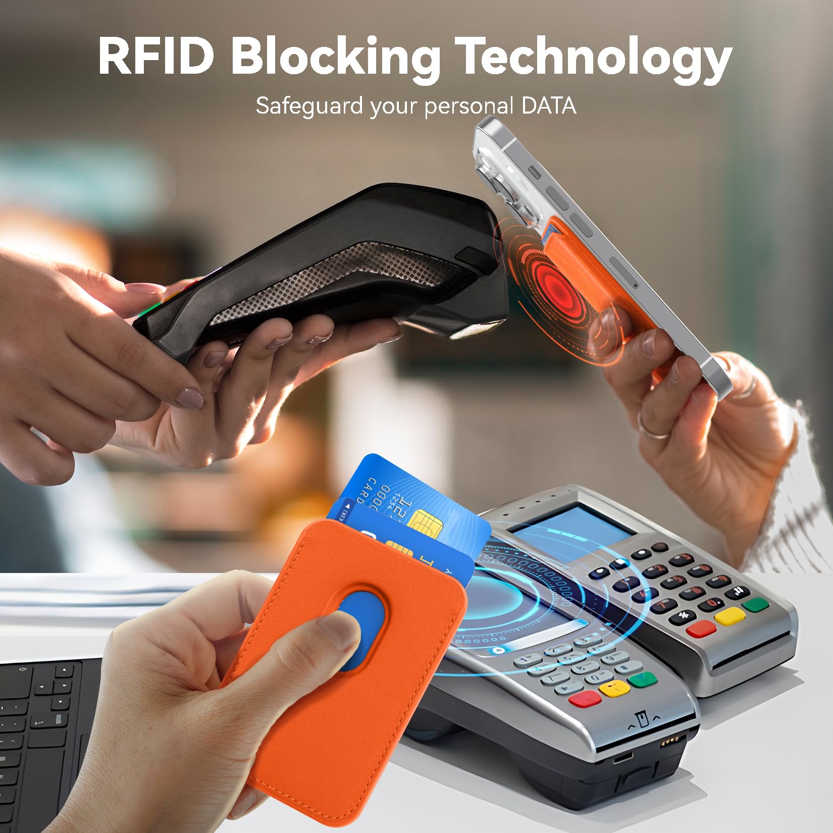 Amzone Magsafe Cell Phone Card Holder For Iphone 15 Series, Stronger Magnetic Rfid Leather Phone Wallet Stick On Series Of Iphon