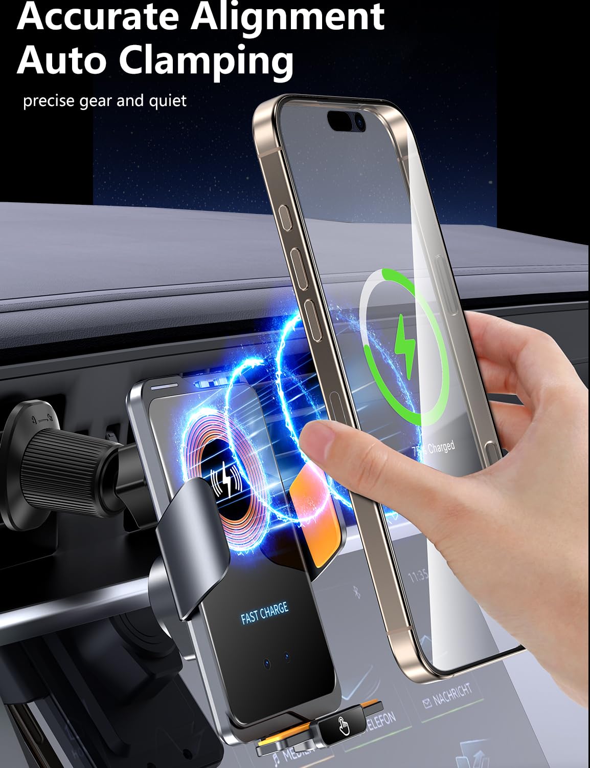 Ryaacphi Wireless Car Charger & Phone Mount - 15W Auto-Clamping Air Vent Holder For Iphone 16/15/14, Samsung Galaxy S24/S23/S22,