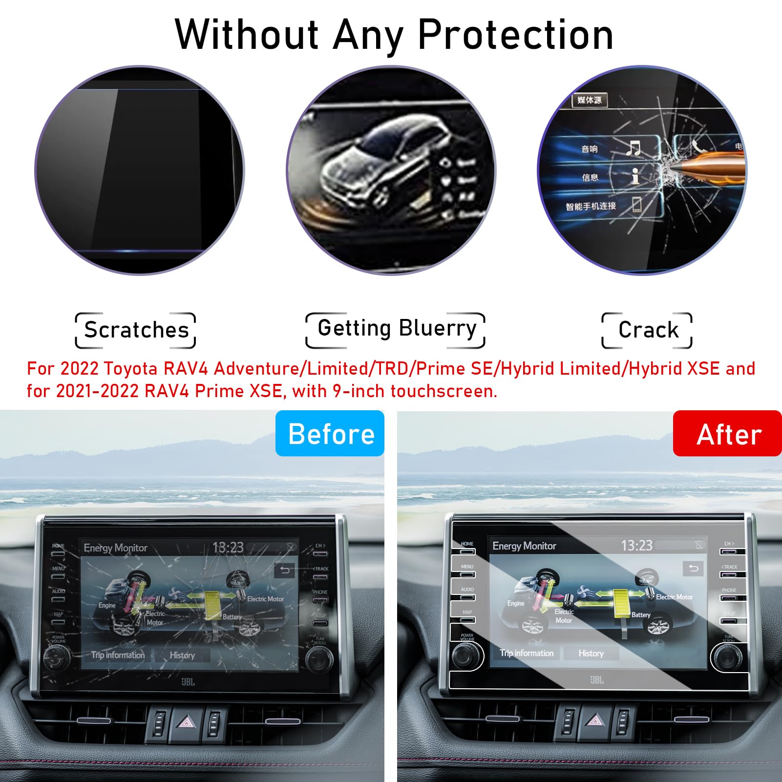 Ttcr Ii Compatible With 2022 Toyota Rav4 Jbl Screen Protector, 9 Inch Tempered Glass Touchscreen Protector For 2022 Rav4 Adventure/Limited/Trd/Prime Se/Hybrid Limited And Xse Navigation Display