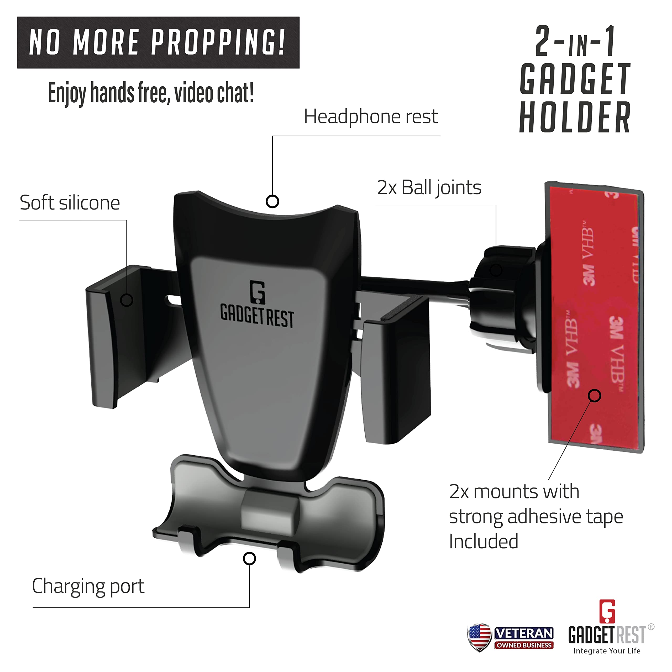 2 In 1: Cell Phone Holder/Mount By Gadgetrest, Can Hold Headphones Also, For Home And Office Only, Adjustable, Gravity Phone Mou