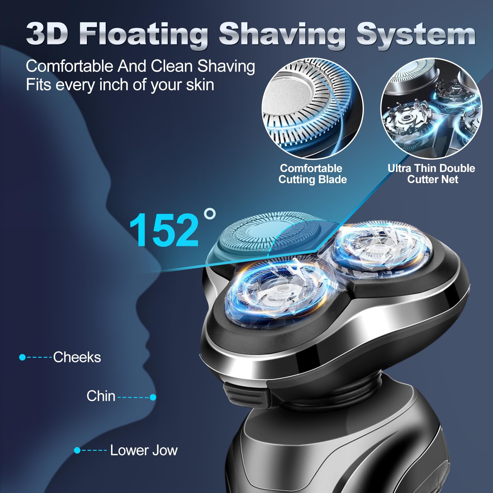 Electric Razor For Men, Men'S Electric Shavers Rotary Replacement Waterproof Rechargeable,Electric Shaver For Men Cordless Float