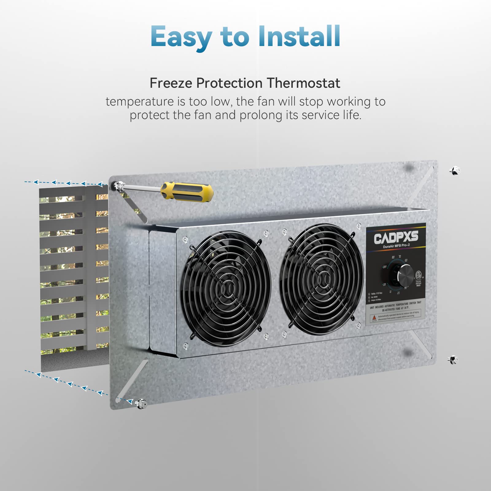 Cadpxs Crawlspace Ventilation Fan, Crawlspace Fan Vent With Humidistat, Dehumidistat & Freeze Protection Thermostat, For Crawl S