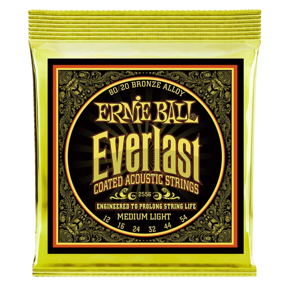 Ernie Ball Everlast Medium Light 80/20 Bronze Acoustic Guitar Strings, 12-54 Gauge (P02556)