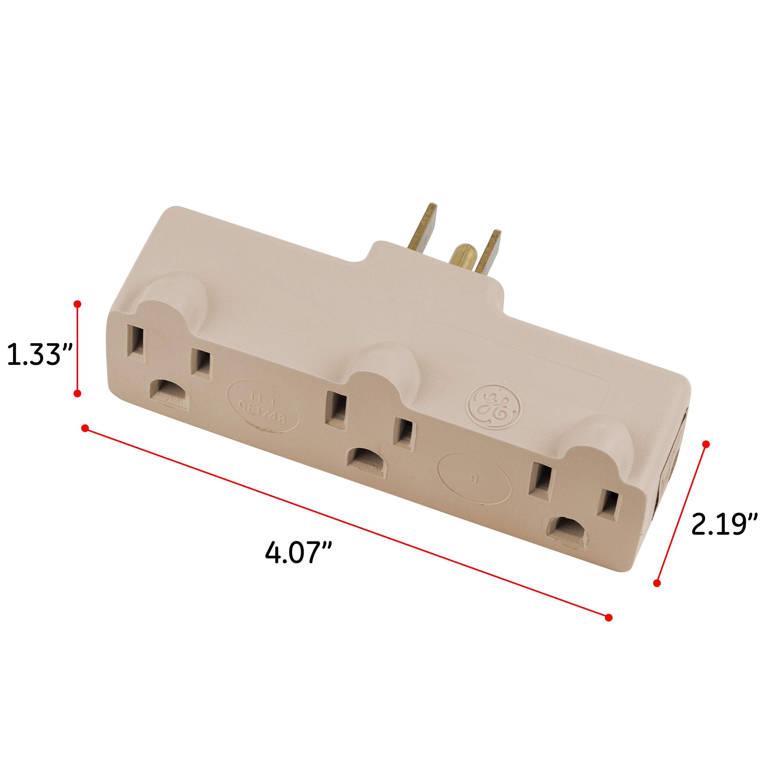 Ge 3 Outlet Extender, Grounded Wall Tap, 3 Prong, Multiple Plug, Power Splitter, Cruise Essentials, Use For Home Office School D