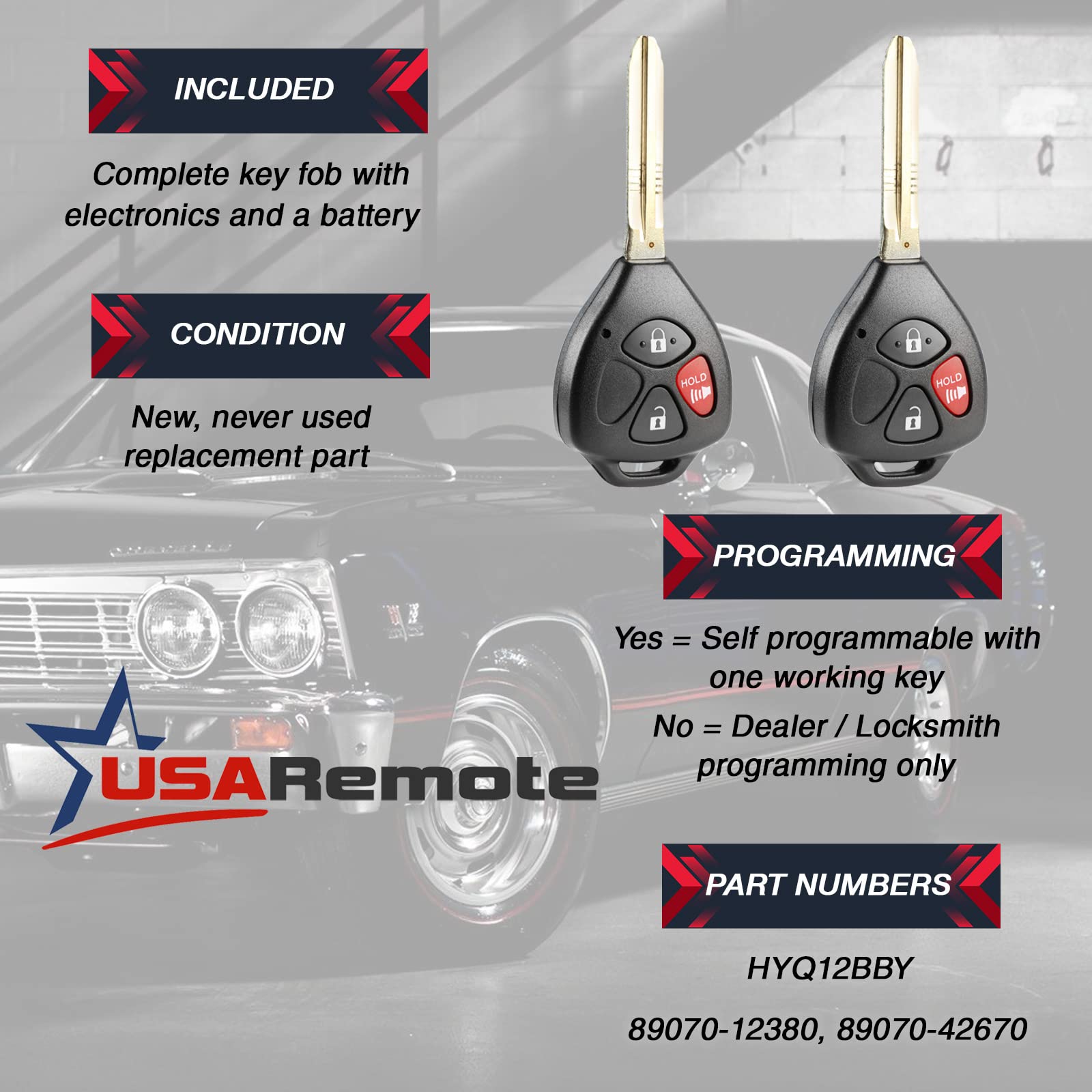 Key Fob Keyless Entry Remote Fits 2007 2010 Toyota Rav4 / 2008 2012 Scion Xb (Hyq12Bby, Set Of 2)