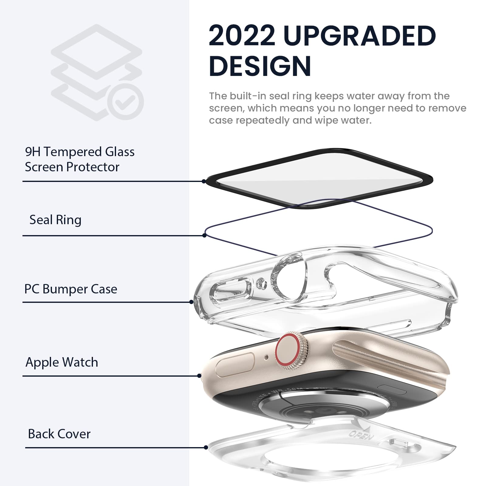 (2 In 1) Tensea For Waterproof Apple Watch Screen Protector Case Se 2022 Series Se 6 5 4 44Mm Accessories, Iwatch Protective Pc