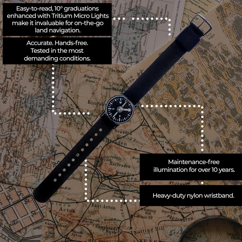 Cammenga Tritium Wrist Compass J582T   Military Grade Compass Bracelet For Outdoor Adventure   Radiant Tritium Glow Compass For