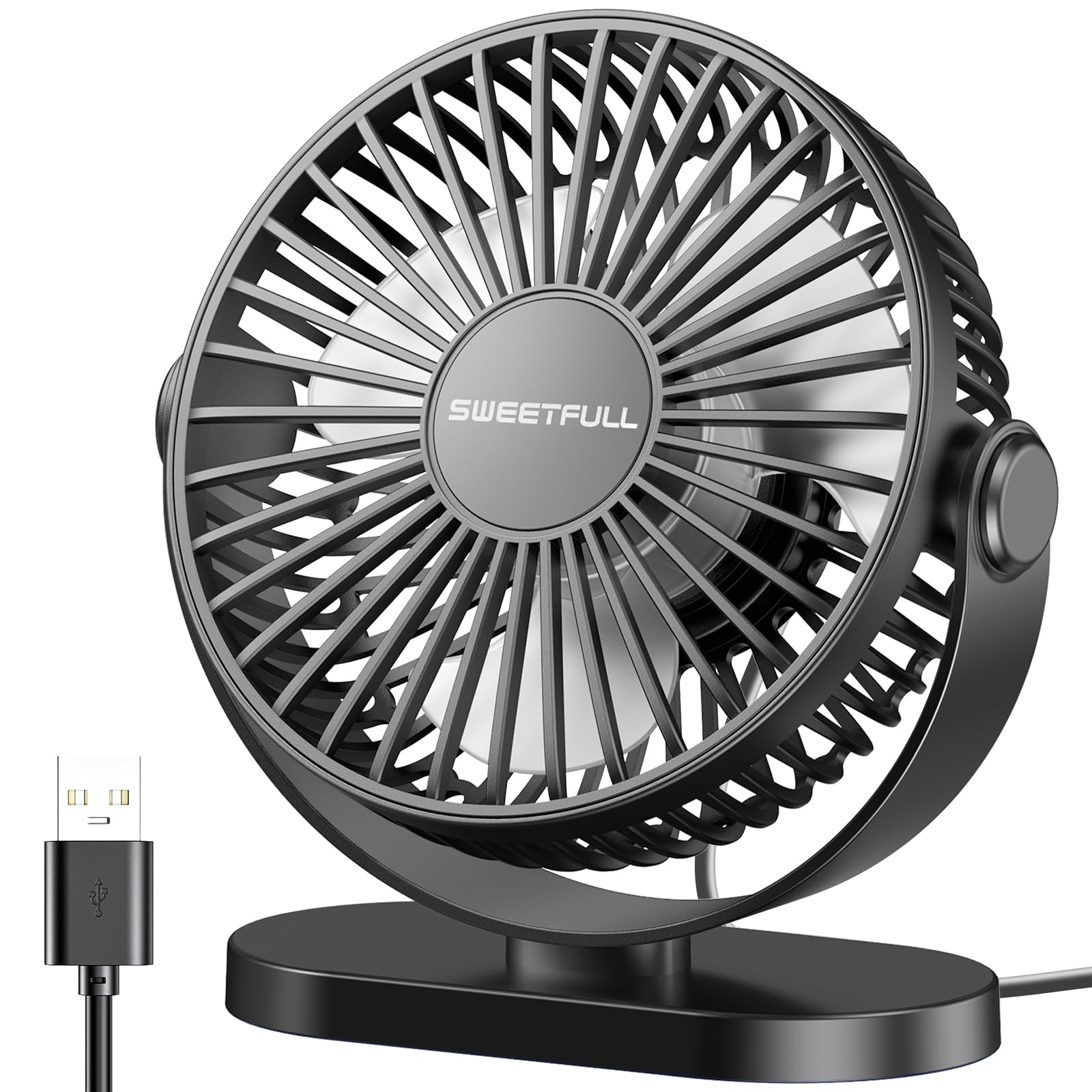 Sweetfull Usb Desk Fan Small Quiet   3 Speeds Mini Personal Portable Fan 360 Rotation Adjustable, 5 Inch Office Table Cooling Ga