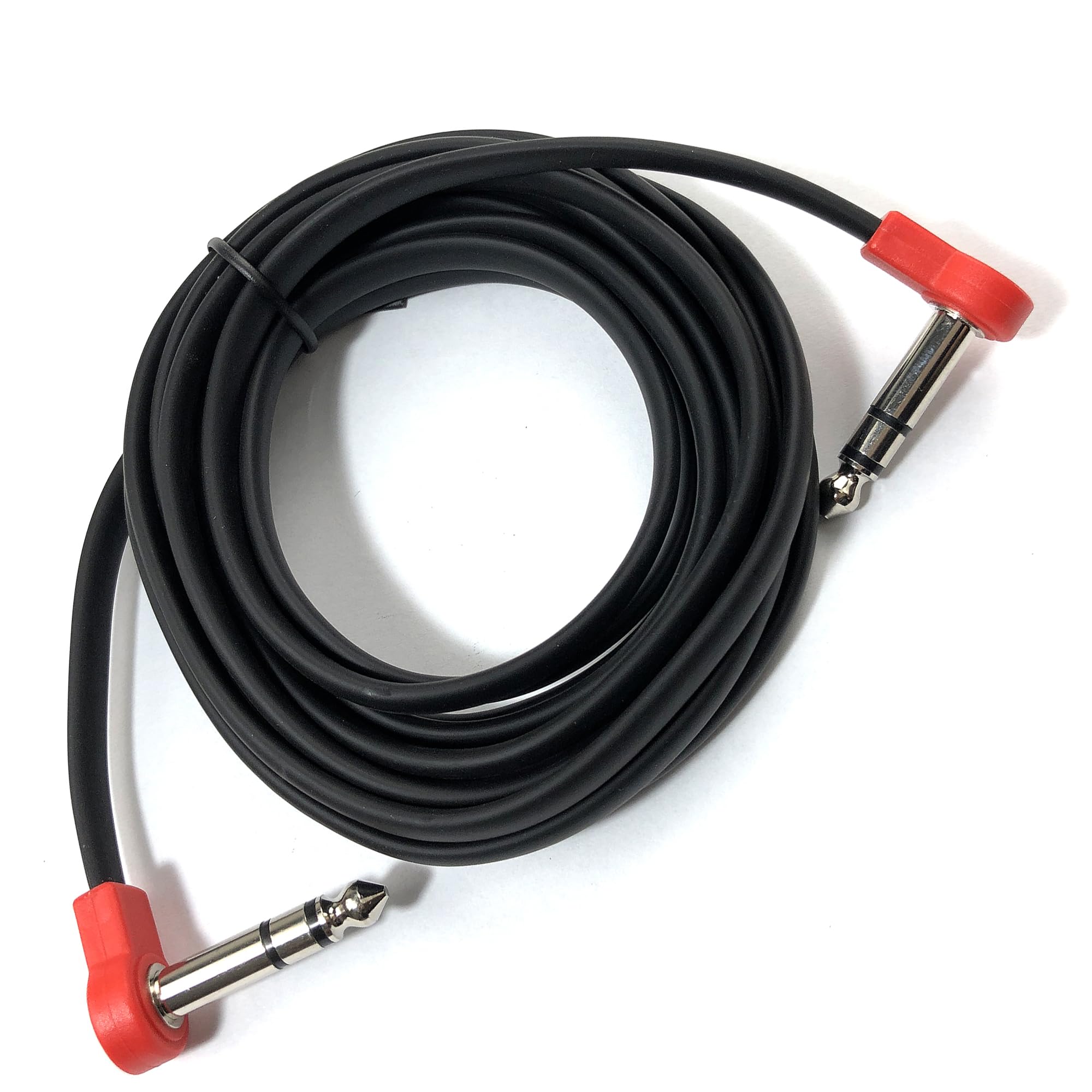 M MAKA Flat Low Profile Stereo Guitar Patch Cable 9.8ft for Effects Pedals, 1/4 inch TRS Right-Angle, Red