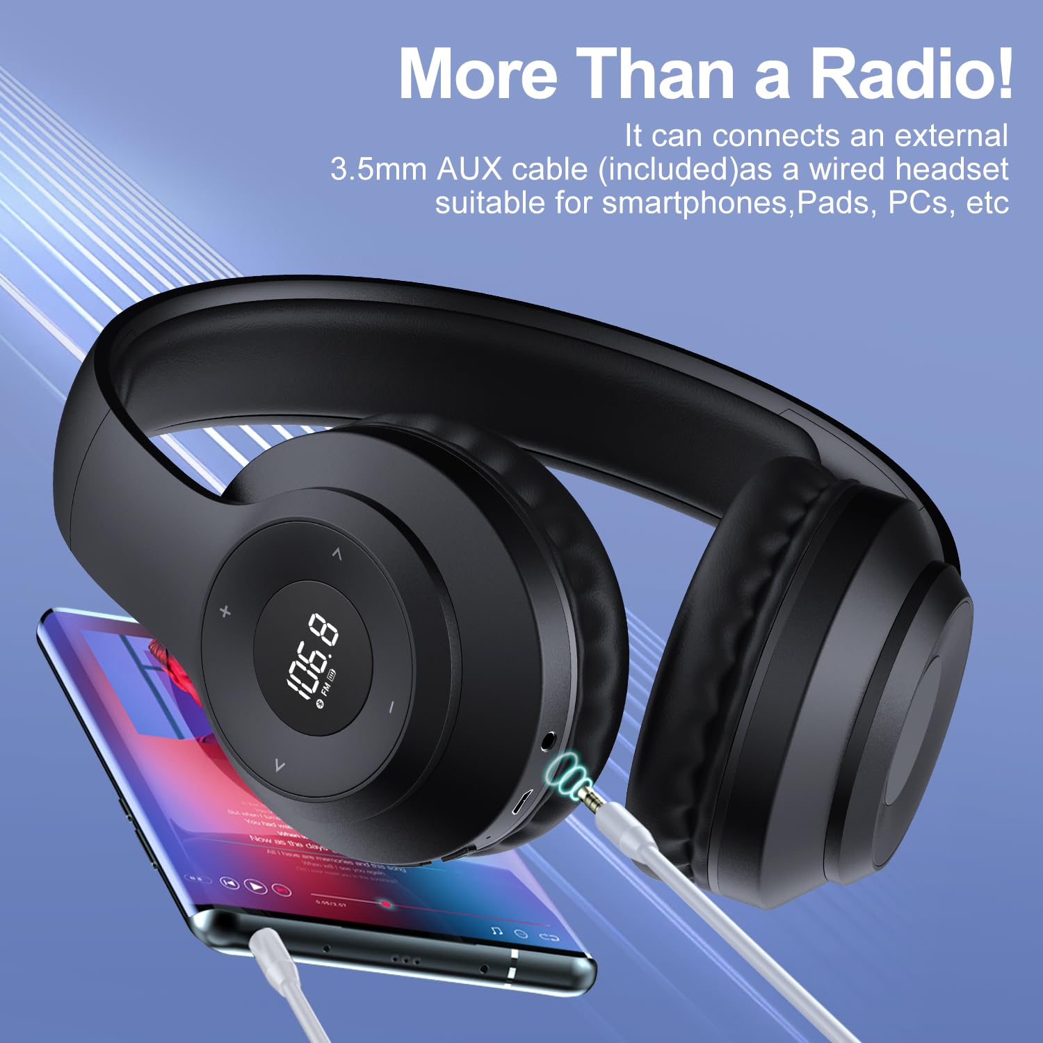 X5 Wireless Fm Radio Headphones With Bluetooth, Built In Microphone, Rechargeable And Portable Radio Headset, Over Ear Headphone