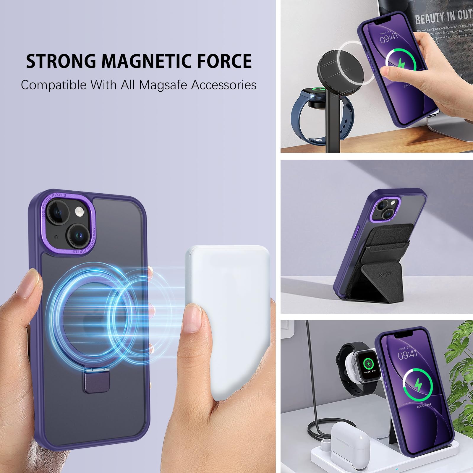 Duedue For Iphone 13 Mini Case Magnetic, Built-In Ring Holder Translucent Matte Back Protective Cover Shockproof Kickstand Phone