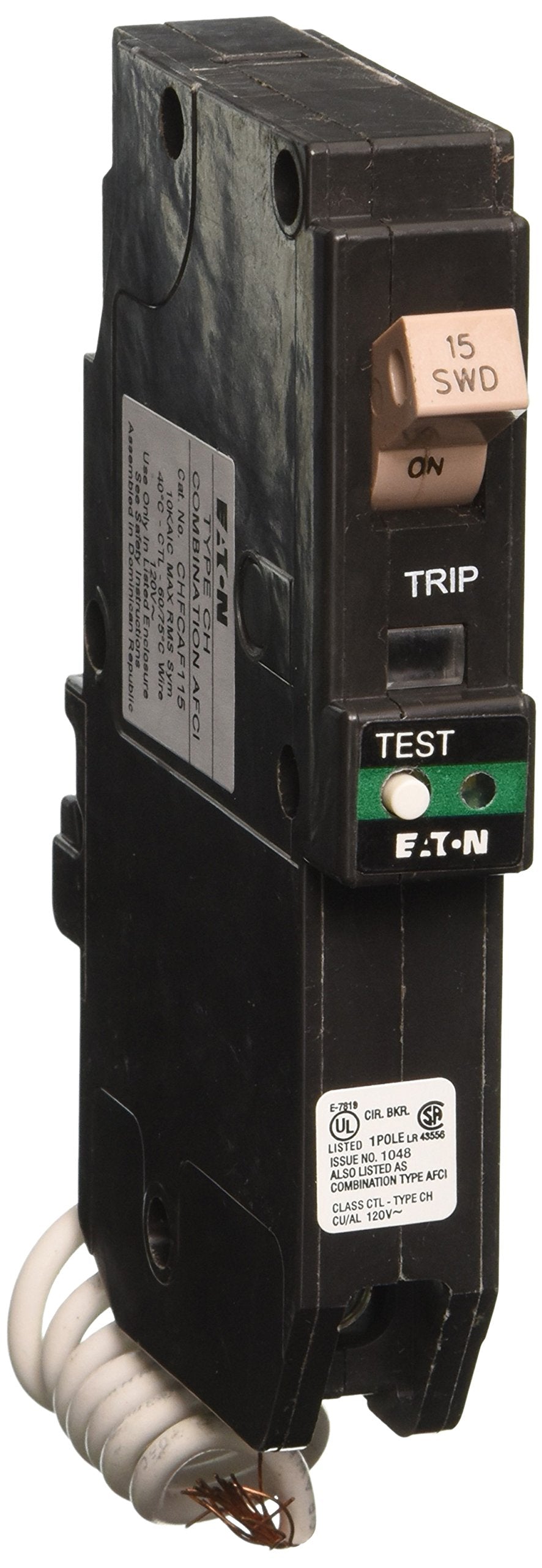 Eaton Corporation Chfcaf115 Single Pole Cutler Hammer Combo Arc Fault Circuit Breaker, 15 Amp