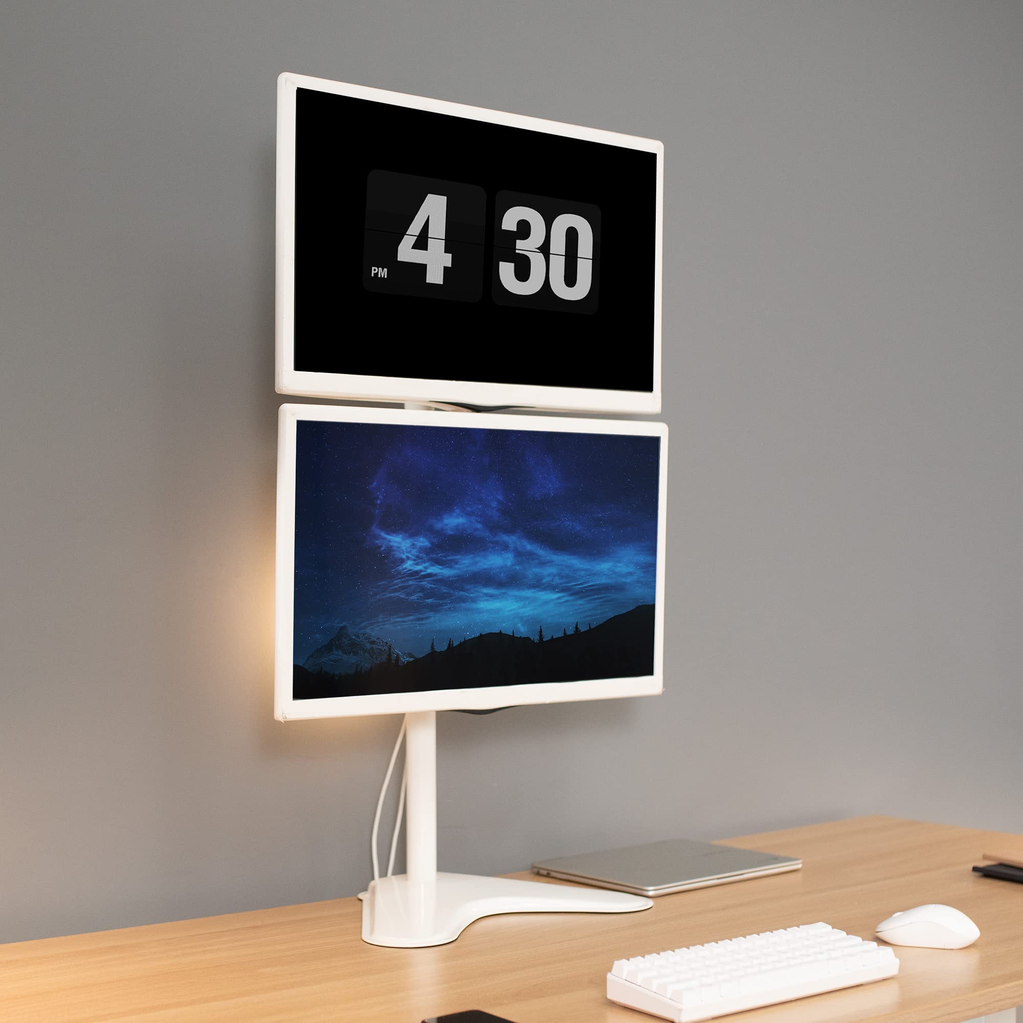 VIVO Dual Monitor Desk Stand Free Standing LCD Mount, Holds in Stacked Vertical Position 2 Ultrawide Screens up to 34 inches, White, STAND V002LW