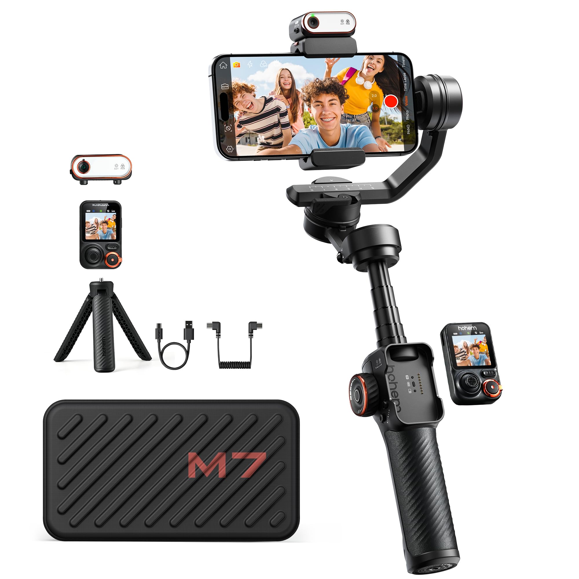 hohem iSteady M7 Gimbal Stabilizer for iPhone, 3-Axis Phone Stabilizer with AI Tracking, 1.4 OLED Detachable Touchscreen Remote,