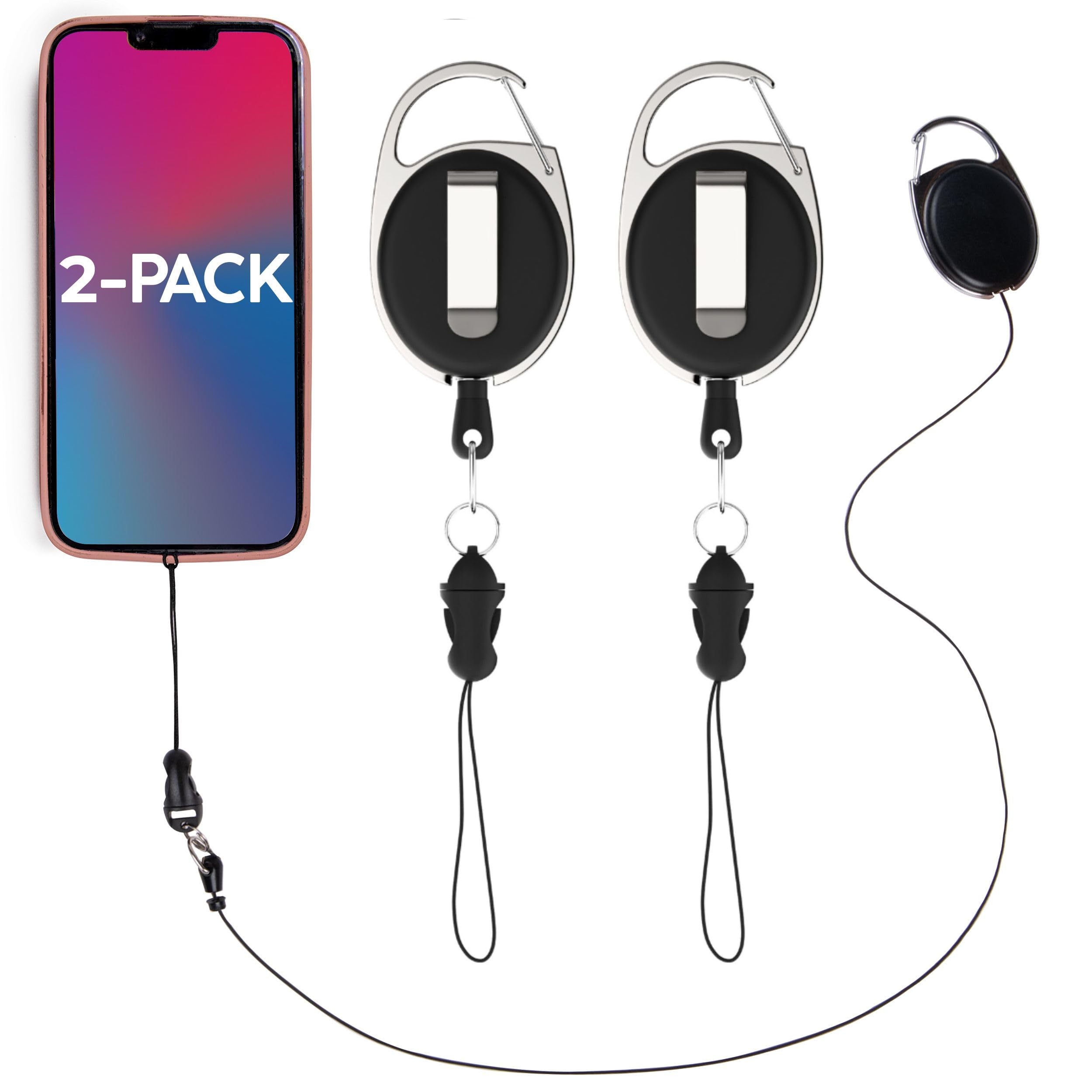 Retractable Phone Tether - Assured Durable Phone Leash - Anti-Theft & Anti-Drop Lanyard Tether - 2 Pack
