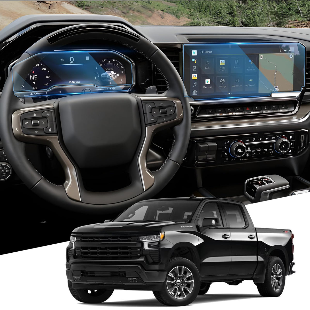 Weipin For 2022-2024 Silverado& Sierra 1500/2024 Silverado& Sierra (No Buttons On The Screen) 13.4+12.3 Inch Screen Protector Fo