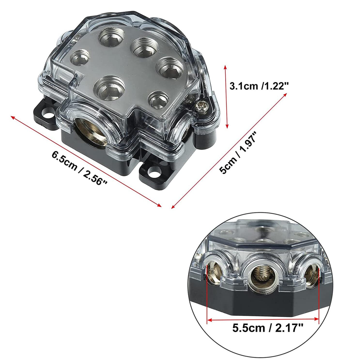 Xmhf Power Distribution Block Car Auto Audio Amplifier Vehicle 1 In 5 Ways Out 0/2/4 Gauge In 2/4/8 Gauge Out Amp Power Ground D