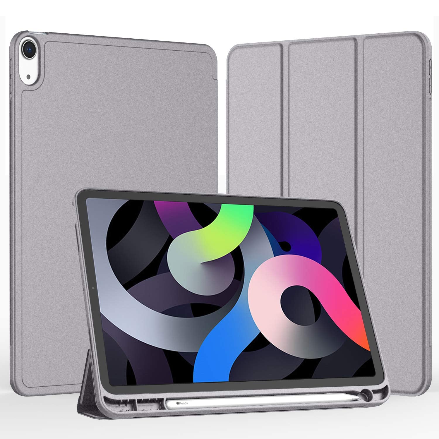 Imieet Ipad Air 11 Inch Case 2024 (6Th Generation), Ipad Air 5Th Generation Case 2022/4Th Generation Case 2020 10.9 Inch With Pencil Holder, Trifold Stand Smart Case (Sliver Gray)