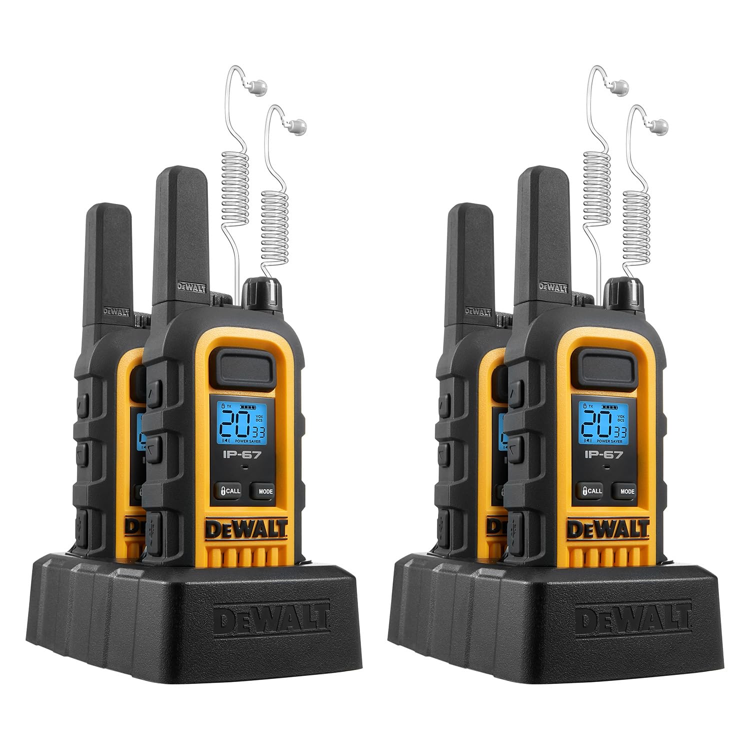 Dewalt Dxfrs300 1 Watt Heavy Duty Walkie Talkies With Headsets   Waterproof, Shock Resistant, Long Range & Rechargeable Two Way Radio With Vox (4 Pack) (2Dxfrs300 Sv1)