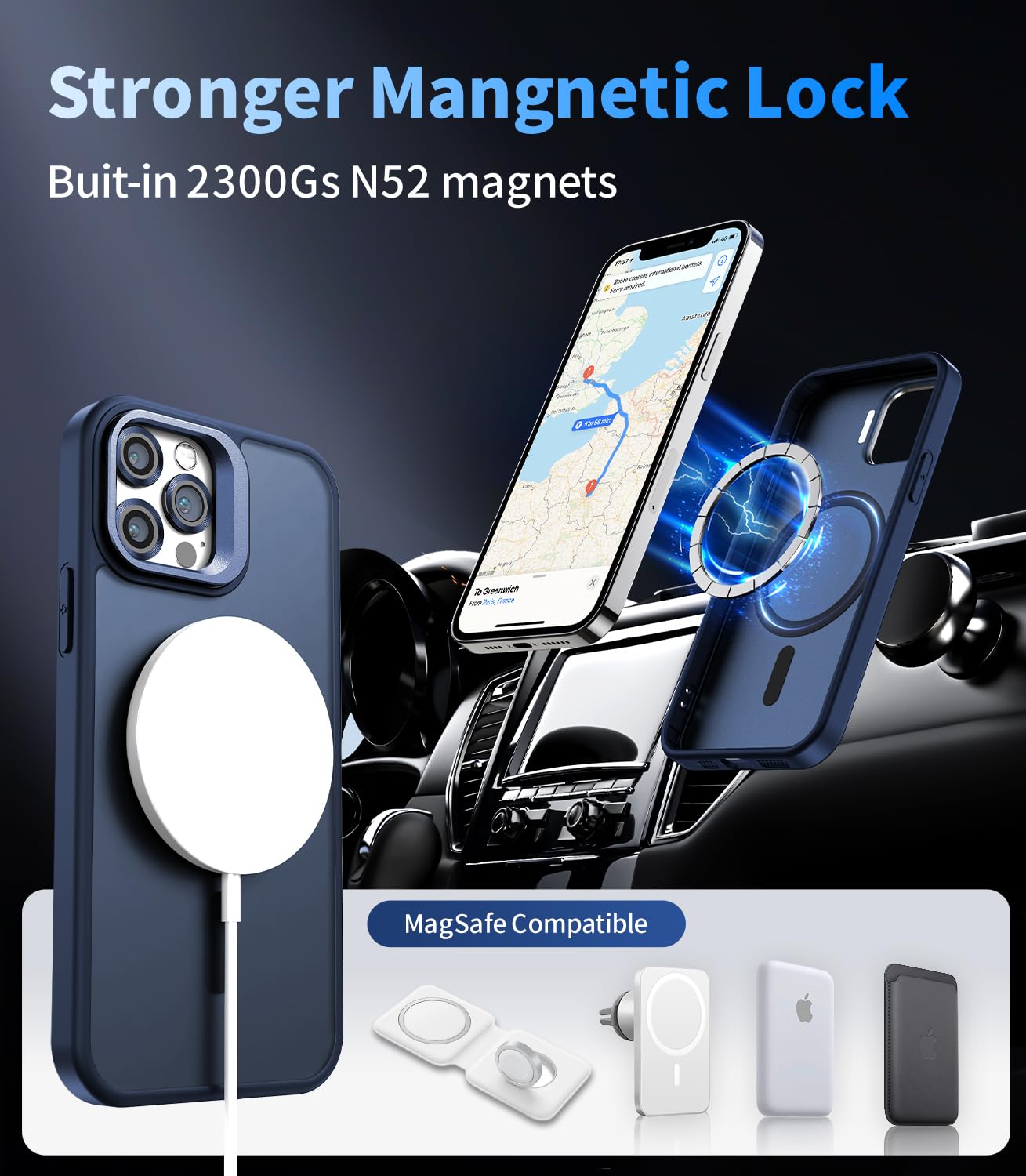 Norllben Magnetic For Iphone 11 Pro Max Case With Stand, Compatible With Magsafe, Military Protection & Camera Lens Protector Tr