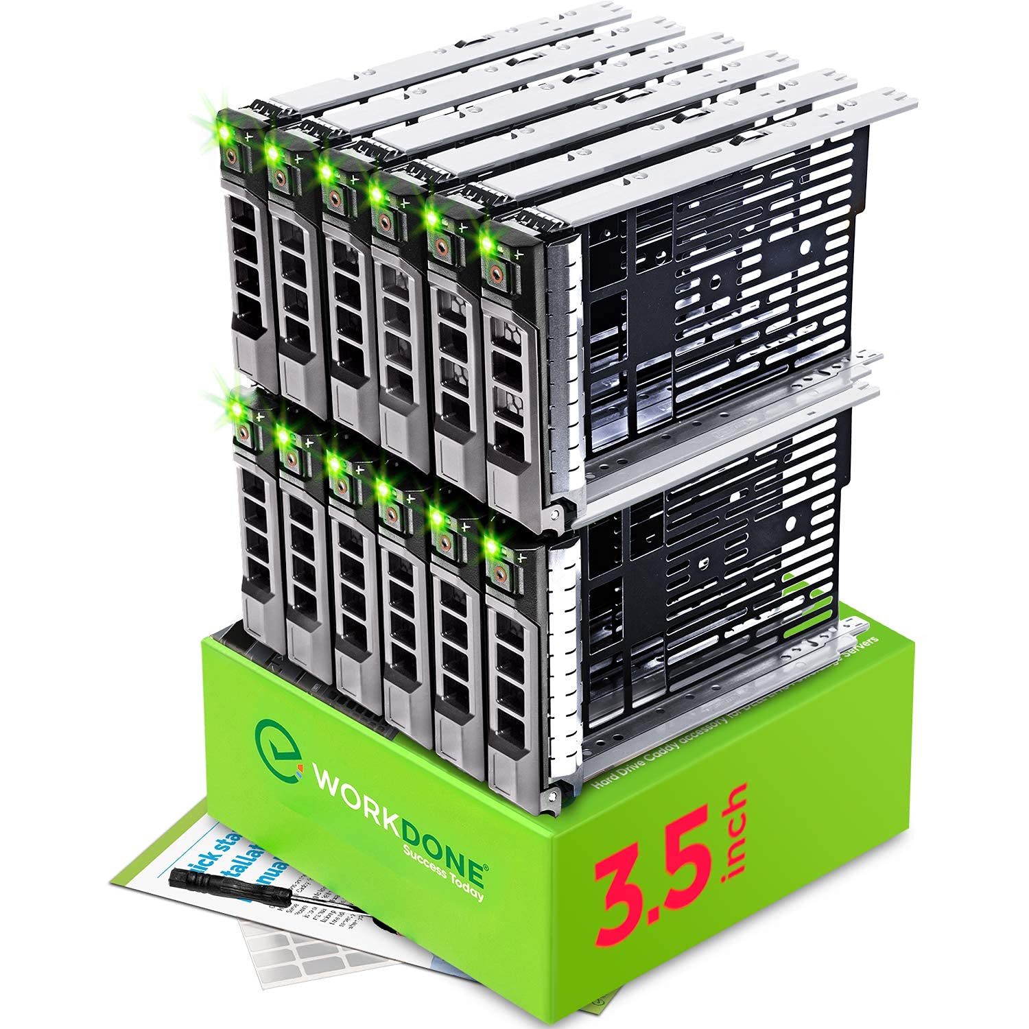 Workdone 12 Pack   3.5'' Hard Drive Caddy   Compatible For Dell Poweredge Selected 11 13Th Gen Servers   With Installation Manua