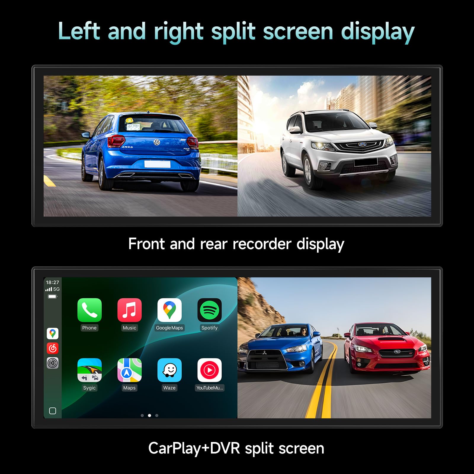 Upgrade Wireless Carplay Screen For Car With 4K Dash Cam, 11.26'' Portable A-Pple Carplay & Android Auto Car Stereo Touchscreen