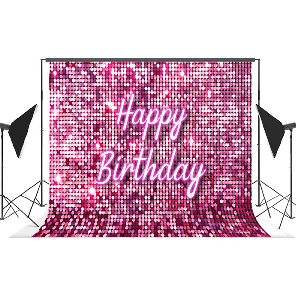 Lofaris Pink Flash Square Backdrop For Photography Happy Birthday Shinning Sequin Wall Panels Shimmer Wall Sweet 16 Girl Woman 2