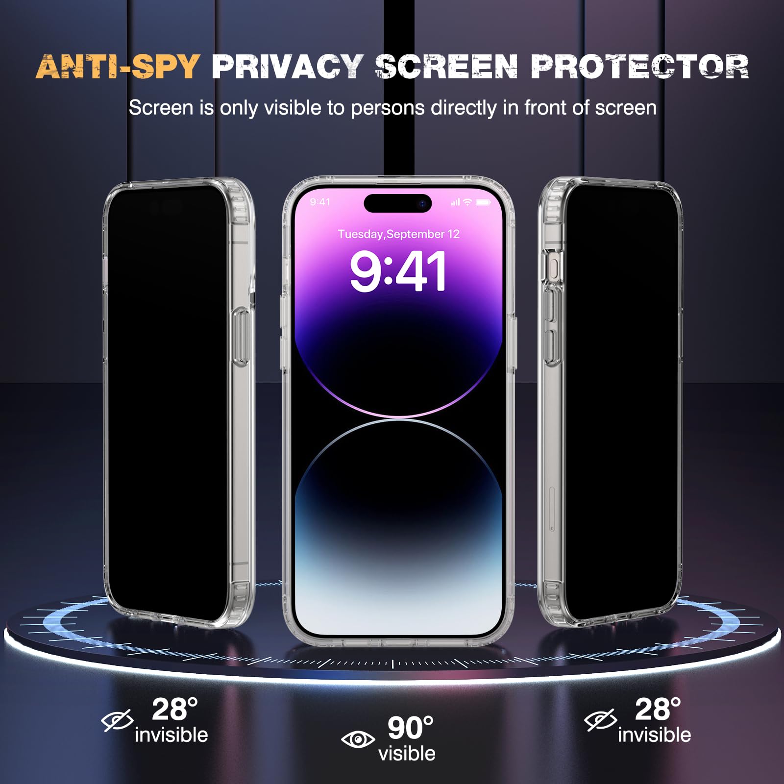 Diaclara Designed For Iphone 14 Pro Case, [With Privacy Screen Protector] [Anti Spy] [Military Grade Drop Protection] Heavy Duty