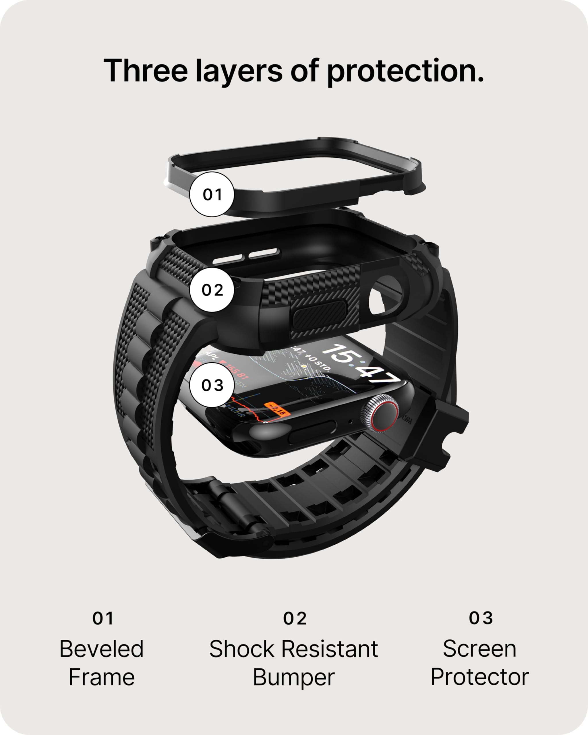 Fullmosa Watch Bands 49Mm Compatible Rugged Apple Watch Band Ultra2/Ultra 49Mm With Case & Screen Protector For Men Women, Black