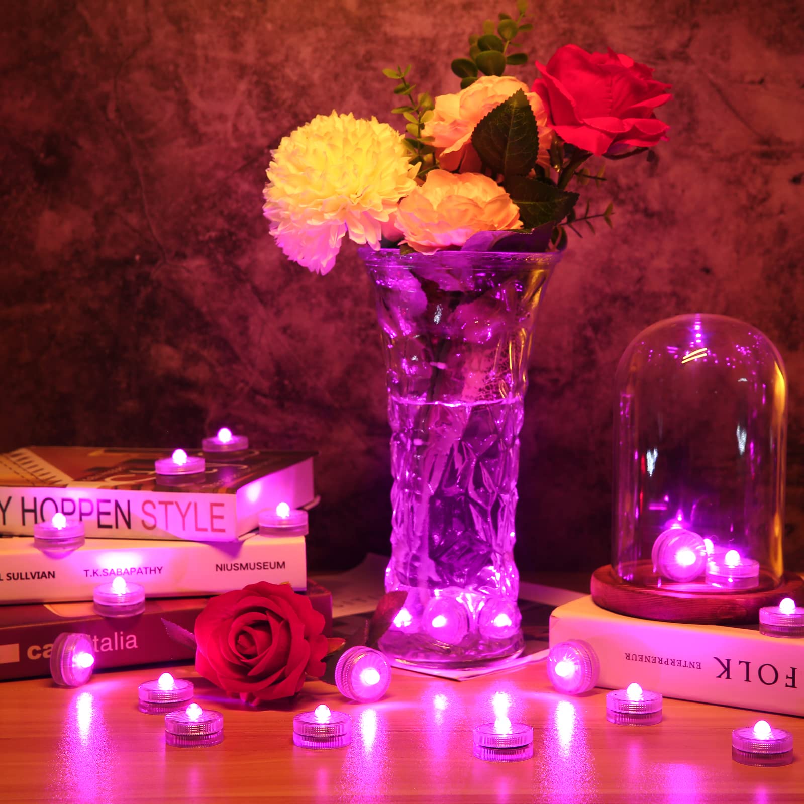 Hl Submersible Led Light,Pink Small Led Light,100 Hours Waterproof Flameless Led Lights Battery Powered For Wedding Home Vase Fe