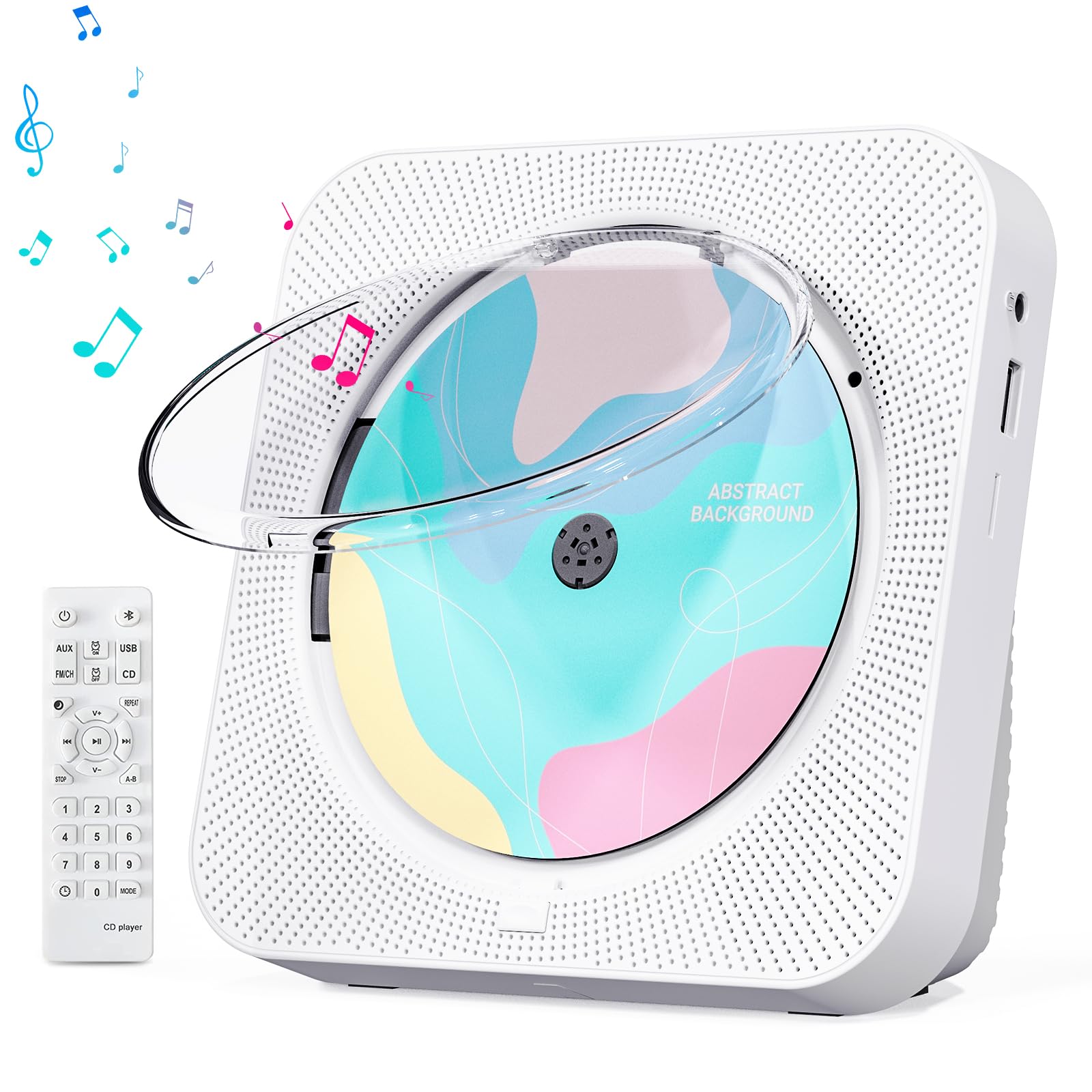 Cd Player Portable With Bluetooth 5.1 Transmitter And Reciever Desktop Cd Player With Hifi Sound Speakers,Remote Control,Dust Co