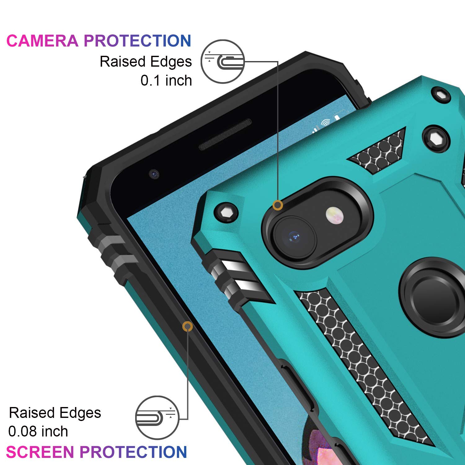 Lumarke Google Pixel 3A Military Grade Case   Teal, 16Ft Drop Tested, Magnetic Ring Kickstand, Car Mount Holder