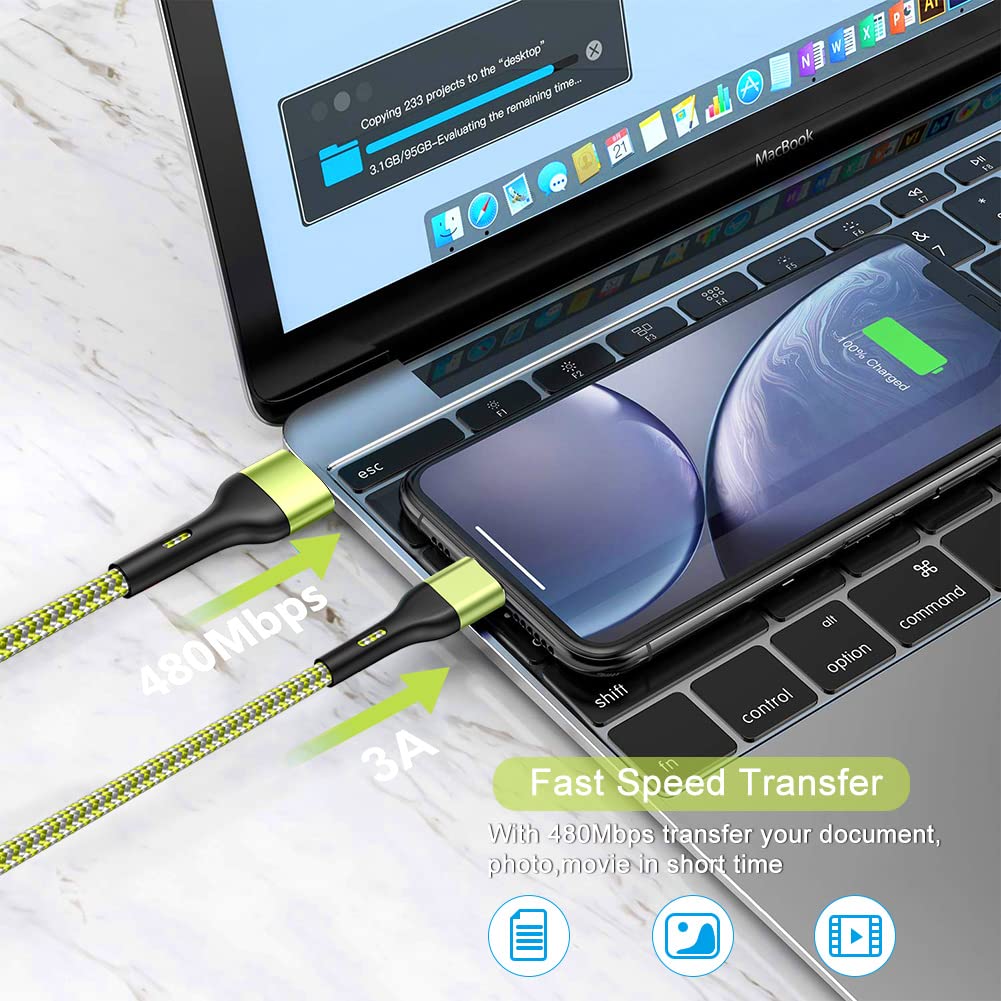 Durcord Phone Charger 4Pack 1.5/3/6/6Ft, [ Mfi Certified] Fast Charging Cable