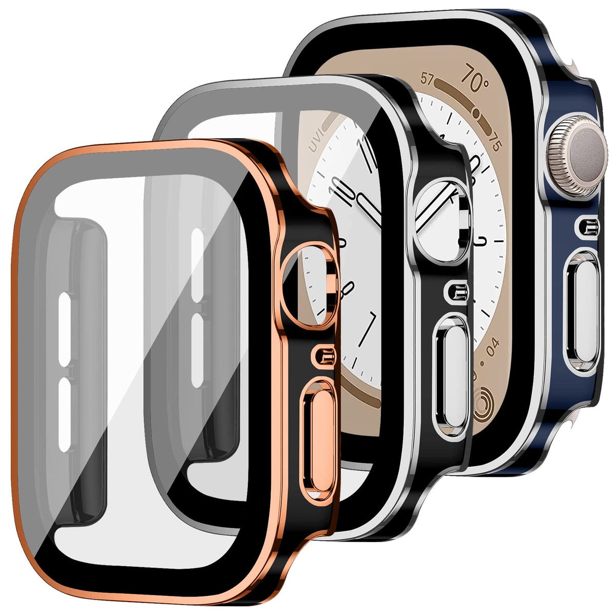 3 Pack Screen Protector Case For Apple Watch Series 6/5/4/Se,Plated Anti Scratch Full Coverage Protective Cover With Tempered Gl