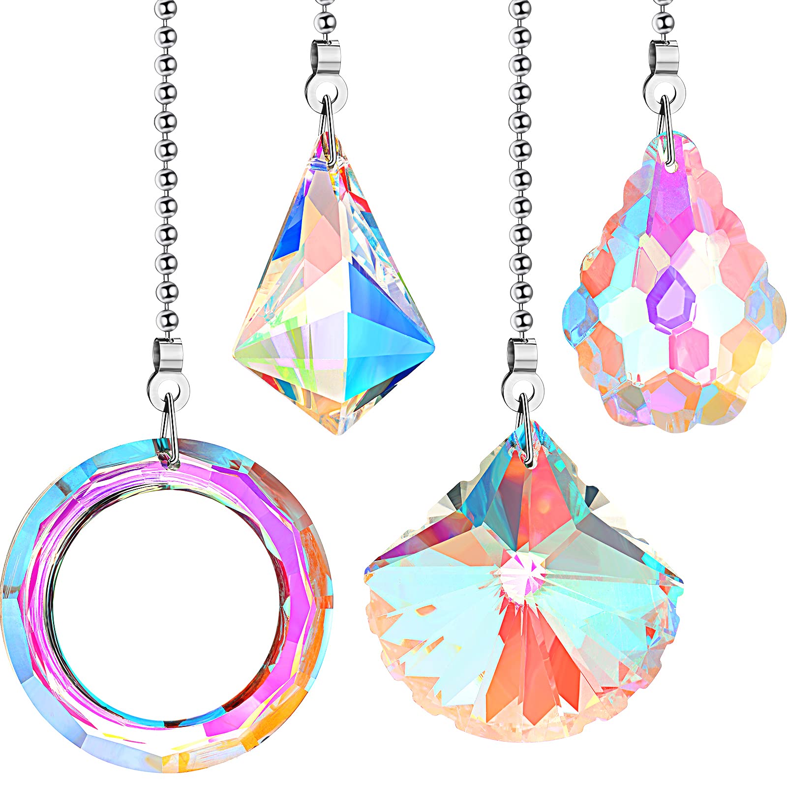 4 Pieces Crystal Ceiling Fan Pull Chain Decorative Rainbow Light Pull Chain Extension 20 Inch Ceiling Fan Chain Ornament With Ba