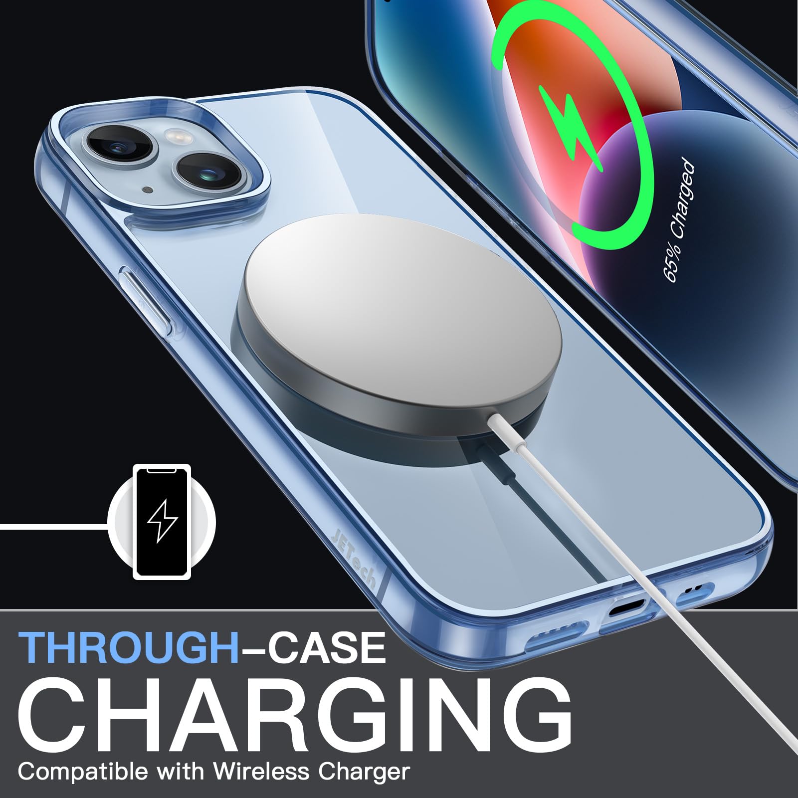 Jetech Case For Iphone 14 Plus 6.7 Inch, Non Yellowing Shockproof Phone Bumper Cover, Anti Scratch Clear Back (Sierra Blue)