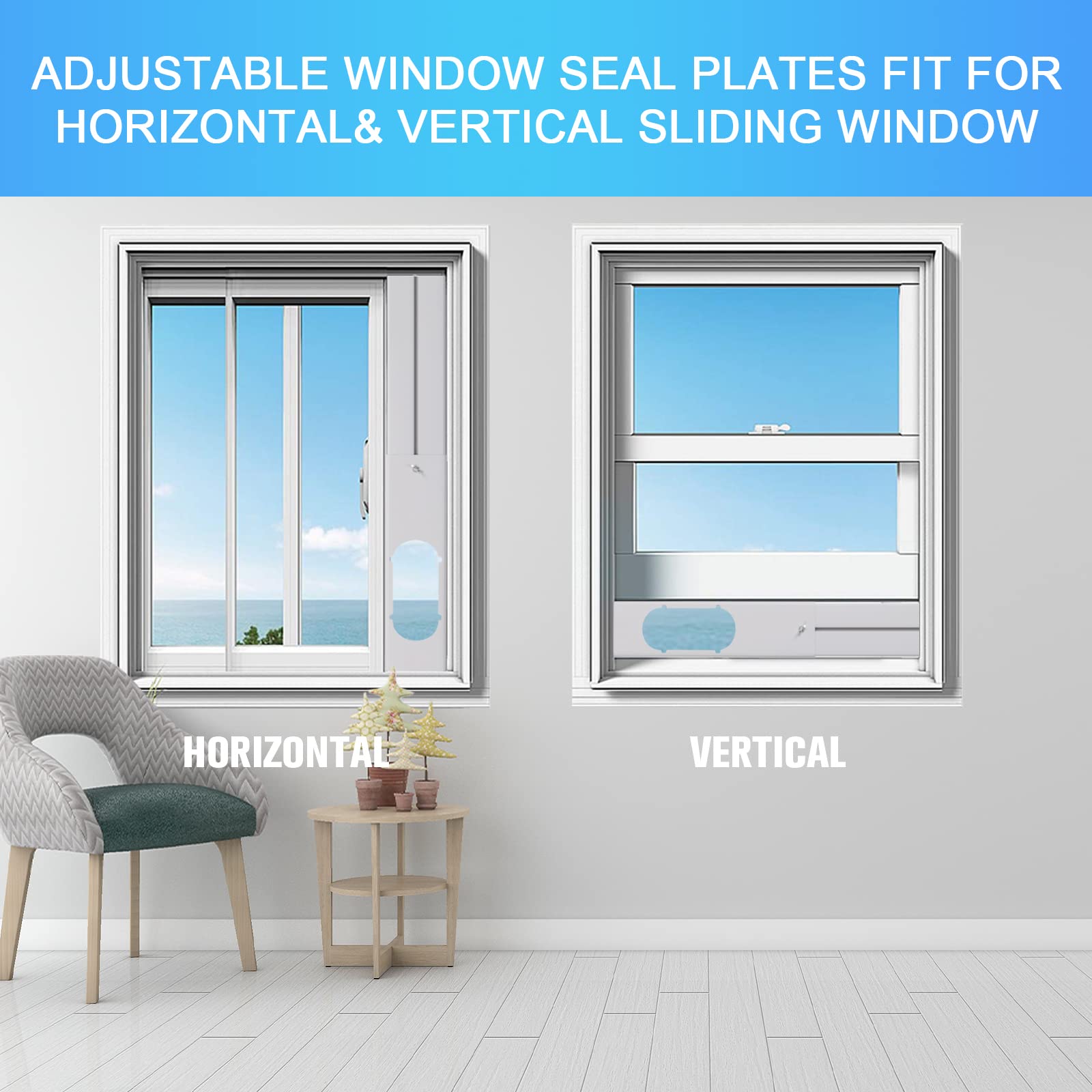 Kerykwan Portable Air Conditioner Window Vent Kit - 5.9 Exhaust Hose, Adjustable Seal Panel for Horizontal & Vertical Windows, 1 Count