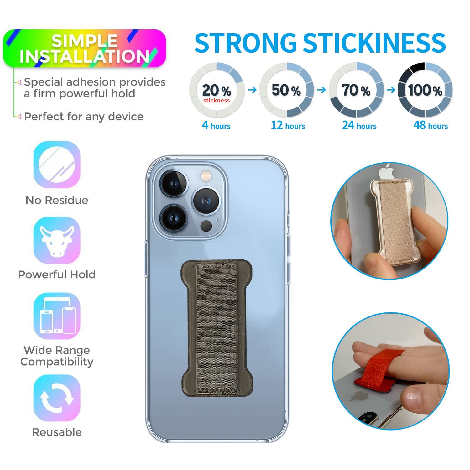 Wuoji Phone Grip Holder For Hand, Universal Finger Strap Phone Holder, Finger Selfie Grip Compatible With Most Smartphones (Gary