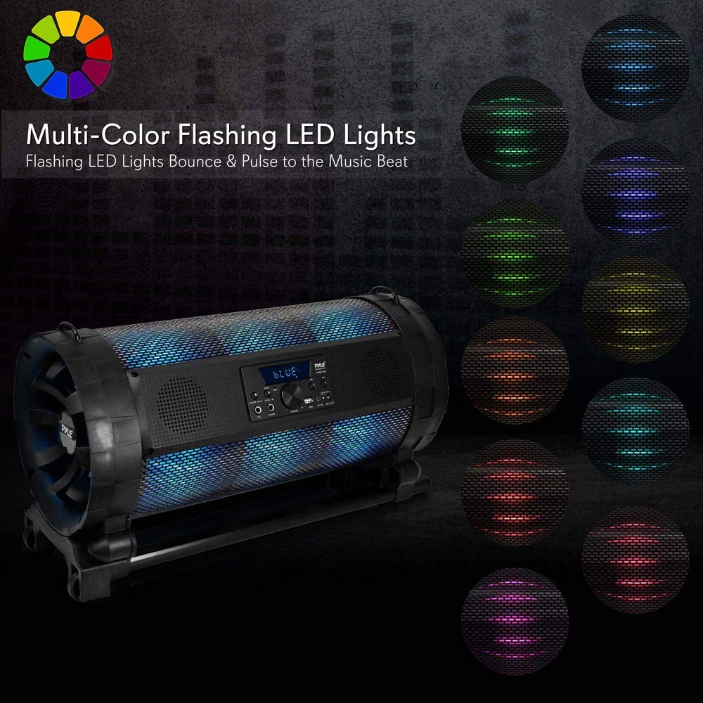 Pyle Portable Bluetooth Boombox Stereo System - 600 W Digital Outdoor Wireless Loud Speaker W/Led Lights, Fm Radio, Mp3 Player,