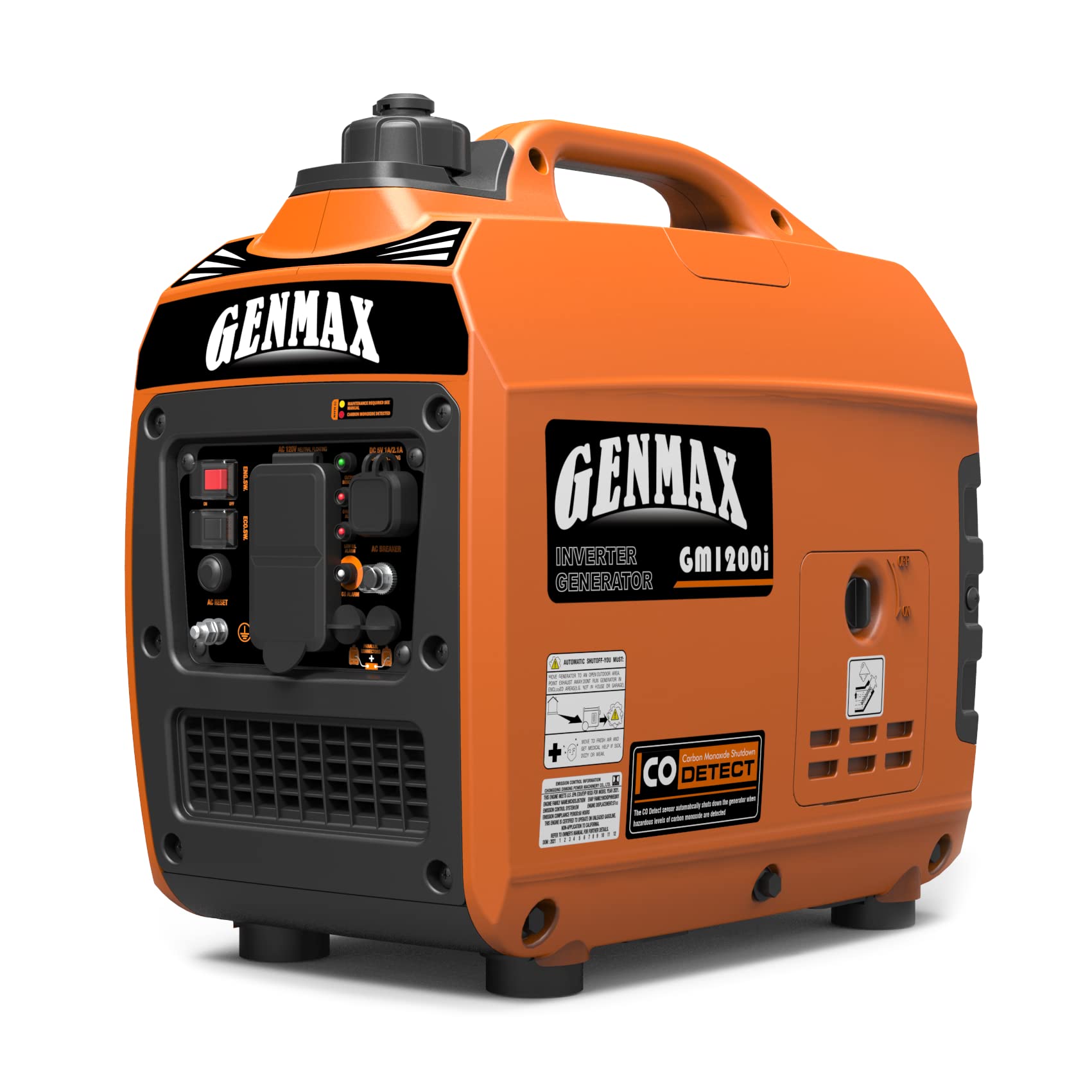 GENMAX Portable Generator,1200W Ultra-Quiet Gas Engine, EPA Compliant, Eco-Mode Feature, Ultra Lightweight for Backup Home Use &