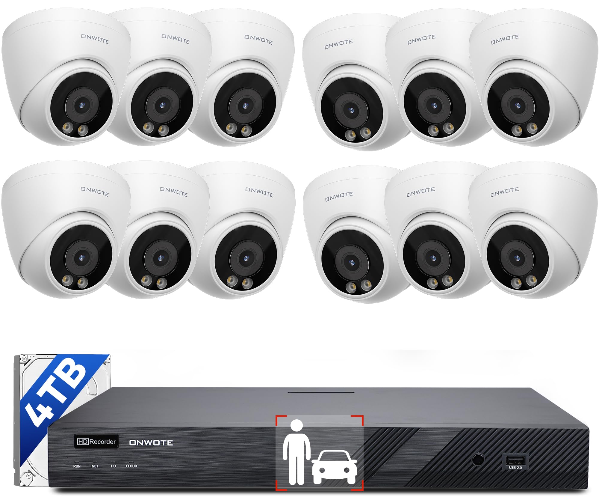 Onwote 16 Channel Nvr Wired Security Camera System Poe, 12Mp 4K 16Ch Commercial Nvr 4Tb, Smart Ai Color Night Vision, 12X 6Mp 122� Outdoor Audio Ip Cameras,100Ft 60Ft Cables, Cctv For Businesses Home