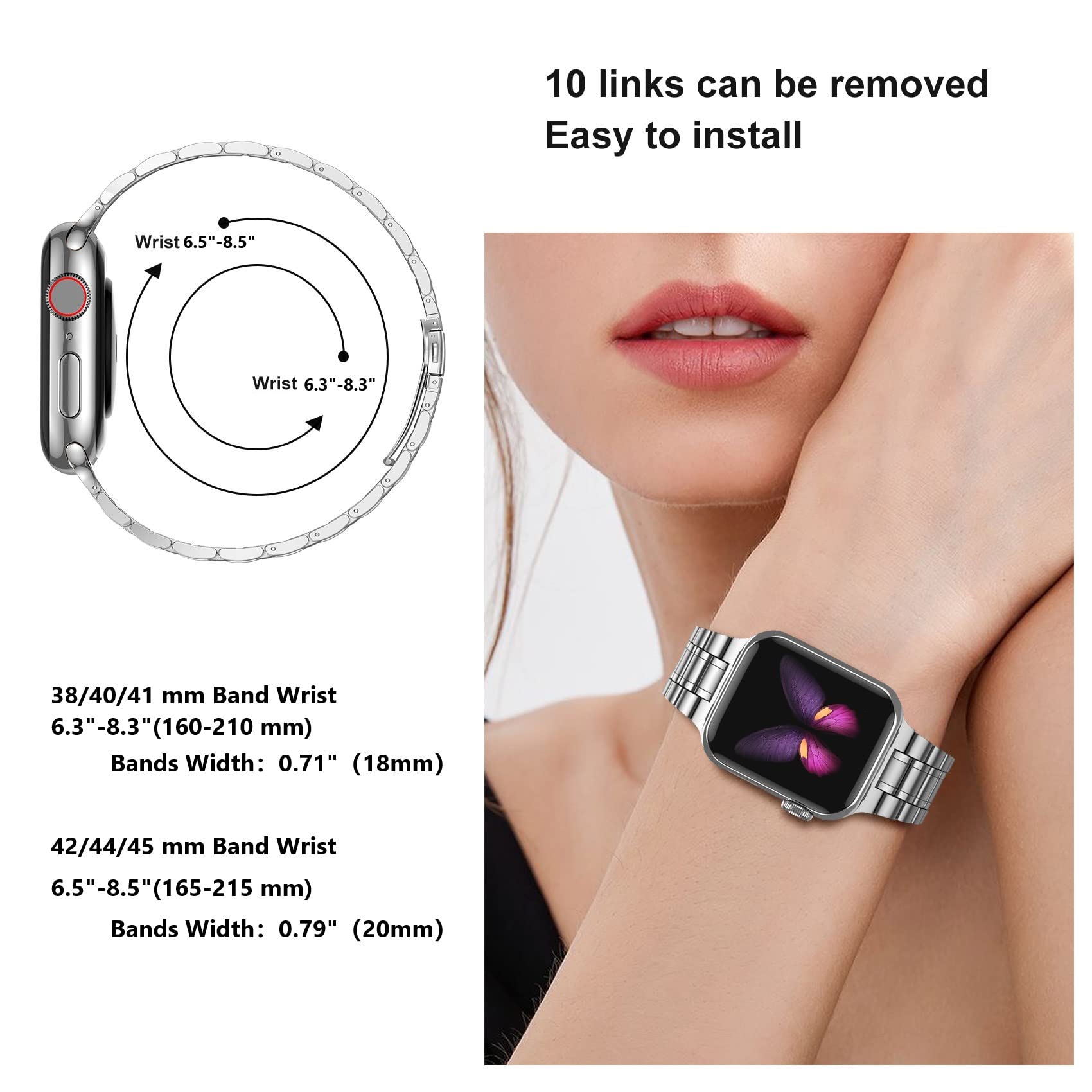 Miohhr Solid Stainless Steel Band Compatible With Apple Watch 45Mm,Metal Strap For Iwatch Series 7 6 5 4 3 2 1 Se Women And Men,