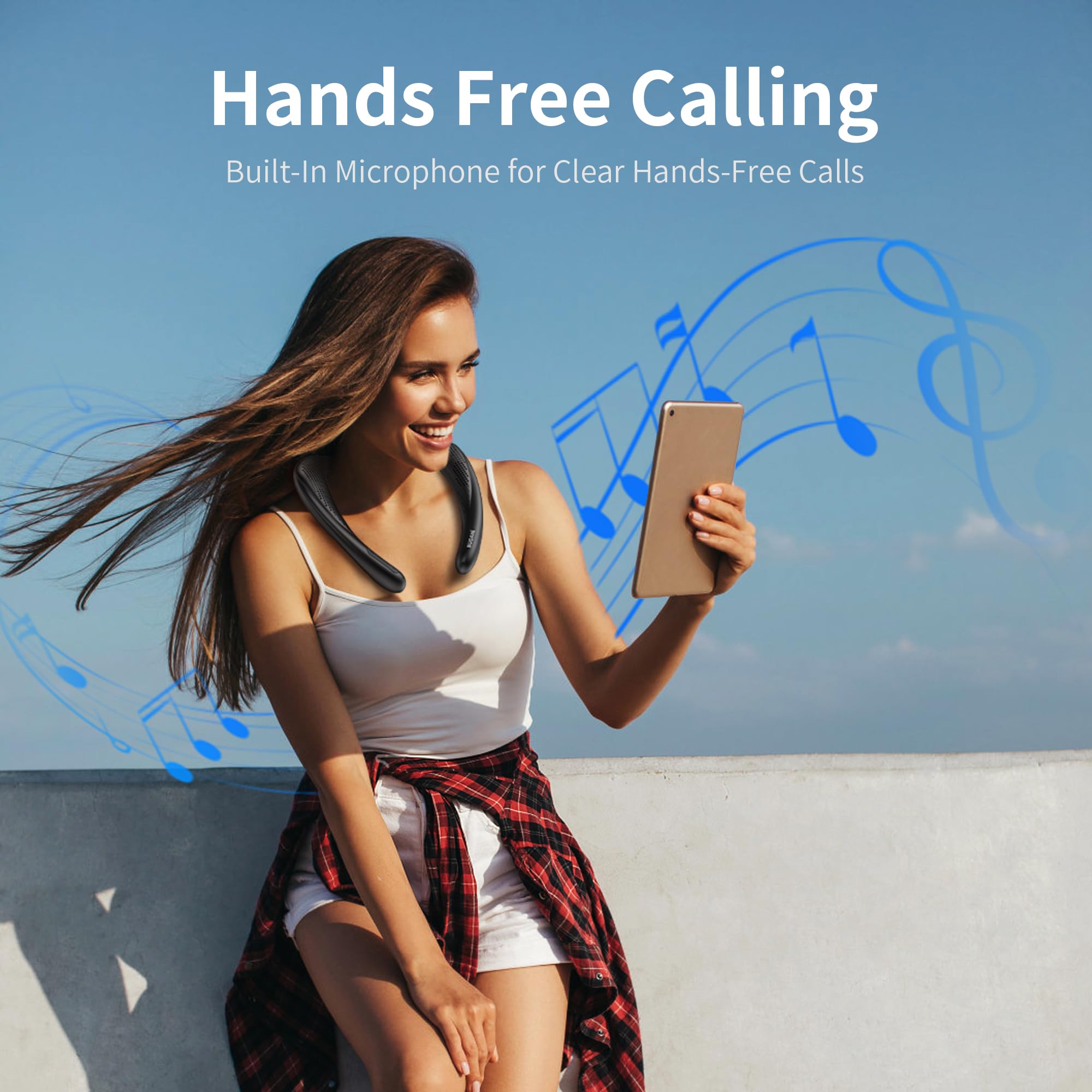 Neckband Speaker, Bugani Wireless Neck Bluetooth Speaker True 3D Stereo Sound, Lightweight Personal Body Sport Speakers With 24H