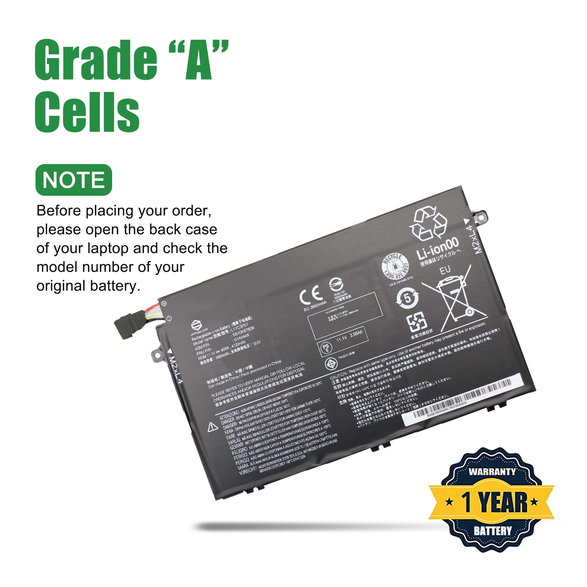 Jiazijia 01Av448 L17C3P51 Sb10K97609 Laptop Battery Replacement For Lenovo Thinkpad E480 E485 E495 E580 E585 E490 E590 E595 E14