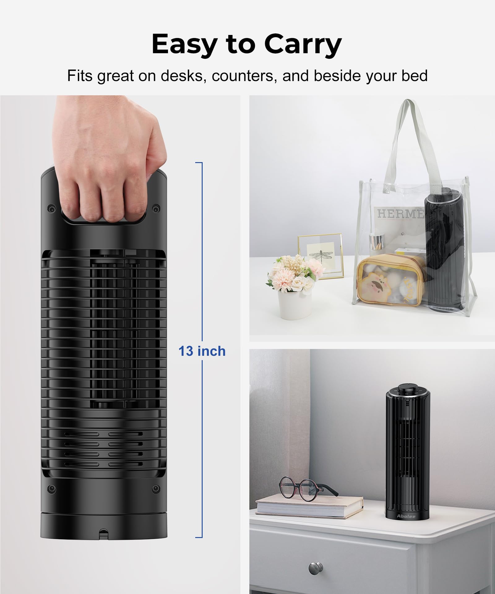 Abolee Tower Fan, 23Ft/S Desk Fan, 70 Oscillating Table Fan For Bedroom, Standing Table Fan With 3 Modes, 2024 New 13 Inch Blade