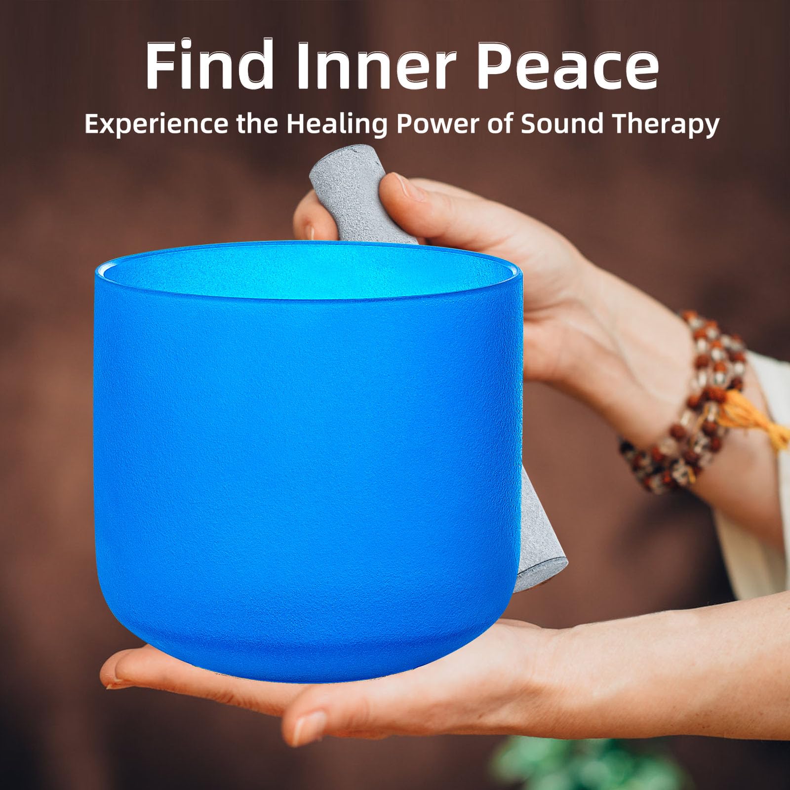 Calm Clang 8 Inch Blue G Note 432Hz Throat Chakra Crystal Singing Bowl Healing With Carrying Case And Rubber Mallet Suede Strike