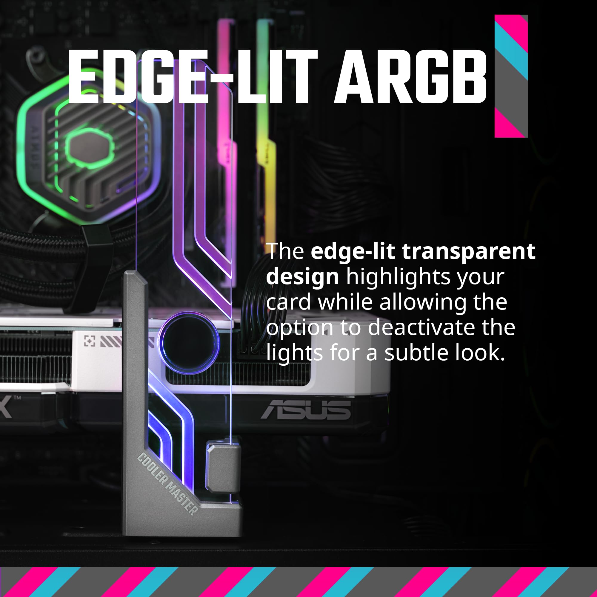 Cooler Master Atlas Argb Gpu Support Bracket, Aluminum Magnets Stand, Infinity Mirror Design, Argb Tempered Glass, Dual Axis Mod