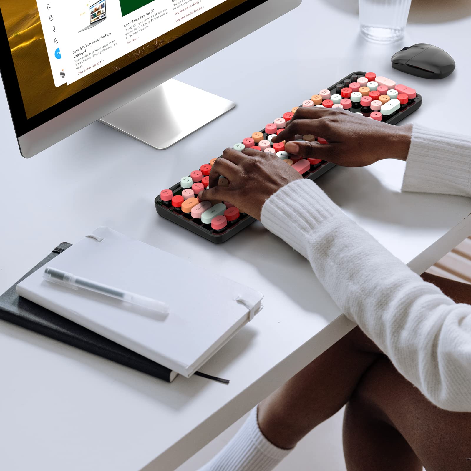 Dilter Wireless Keyboard And Mouse Combo, 104 Keys Full Sized 2.4 Ghz Round Keycap Typewriter Keyboards, Usb Receiver Plug And P