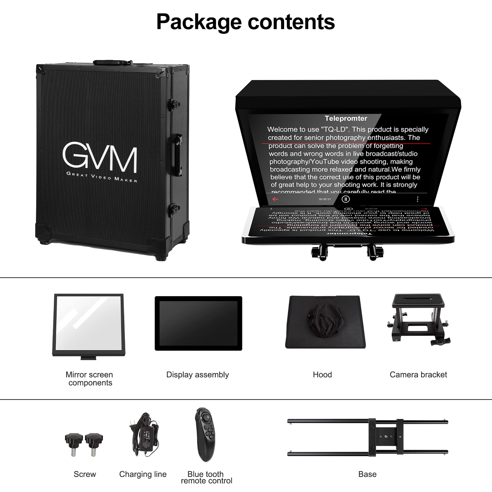 Gvm Teleprompter Kit For Digital Cameras/Camcorders Portable 18.5'' Teleprompter Kit With Remote Control & App,With 18.5'' Andro